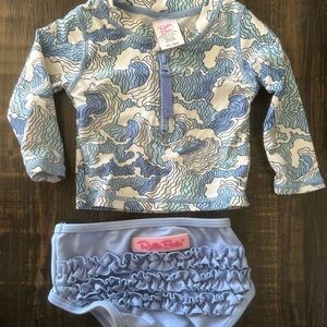 RuffleButts Blue Patterned Swim Set